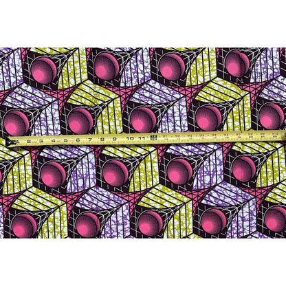 African Print Fabric/Ankara - Pink, Purple, Brown "Cube of Calabar" Design, 1 Yard
