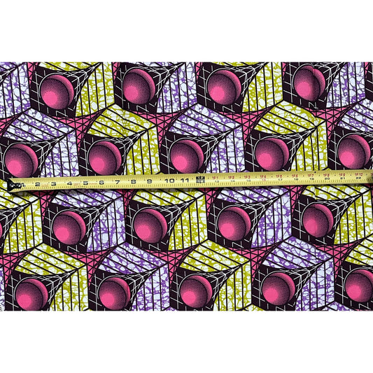 African Print Fabric/Ankara - Pink, Purple, Brown "Cube of Calabar" Design, 1 Yard