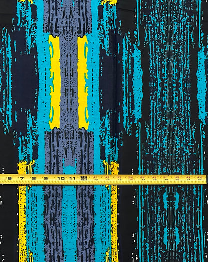 African Print Fabric/ Ankara - Shades of Blue, Yellow, Gray 'Strokes of Genius' Design, YARD or WHOLESALE