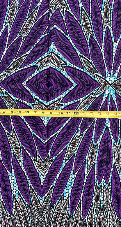 African Print Fabric/ Ankara - Purple, Blue, Pink ‘The Chairwoman' Design, 1 YARD