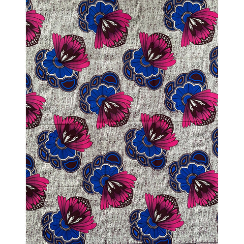 African Print Fabric/Ankara - Pink, Blue, Brown "Kinti" Design, Yard