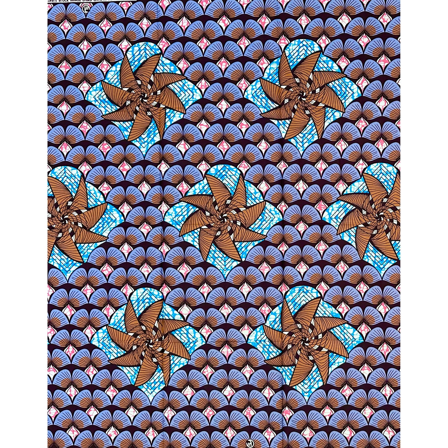 African Print Fabric/ Ankara - Blue, Brown, Gray, Pink 'Philomena', 1 YARD