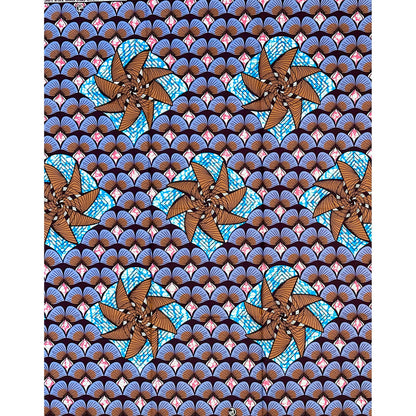 African Print Fabric/ Ankara - Blue, Brown, Gray, Pink 'Philomena', 1 YARD