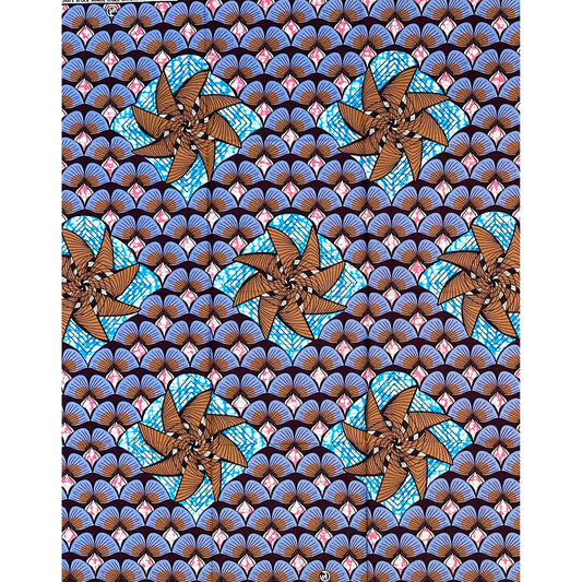 African Print Fabric/ Ankara - Blue, Brown, Gray, Pink 'Philomena', 1 YARD