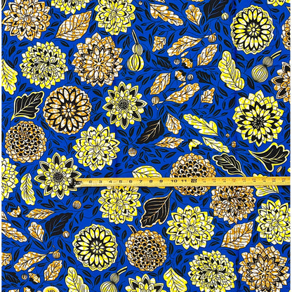 African Print Fabric/ Ankara - Blue, Yellow, Brown 'Ebele Garden' Design, 1Yard