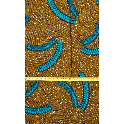 African Print Fabric/ Ankara - Brown, Teal ‘Bronze Tides' Design, 1 YARD