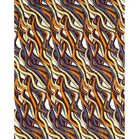 African Print Fabric/ Ankara - Orange, Gray, Yellow, Brown 'Odo Passage,’ 1 YARD