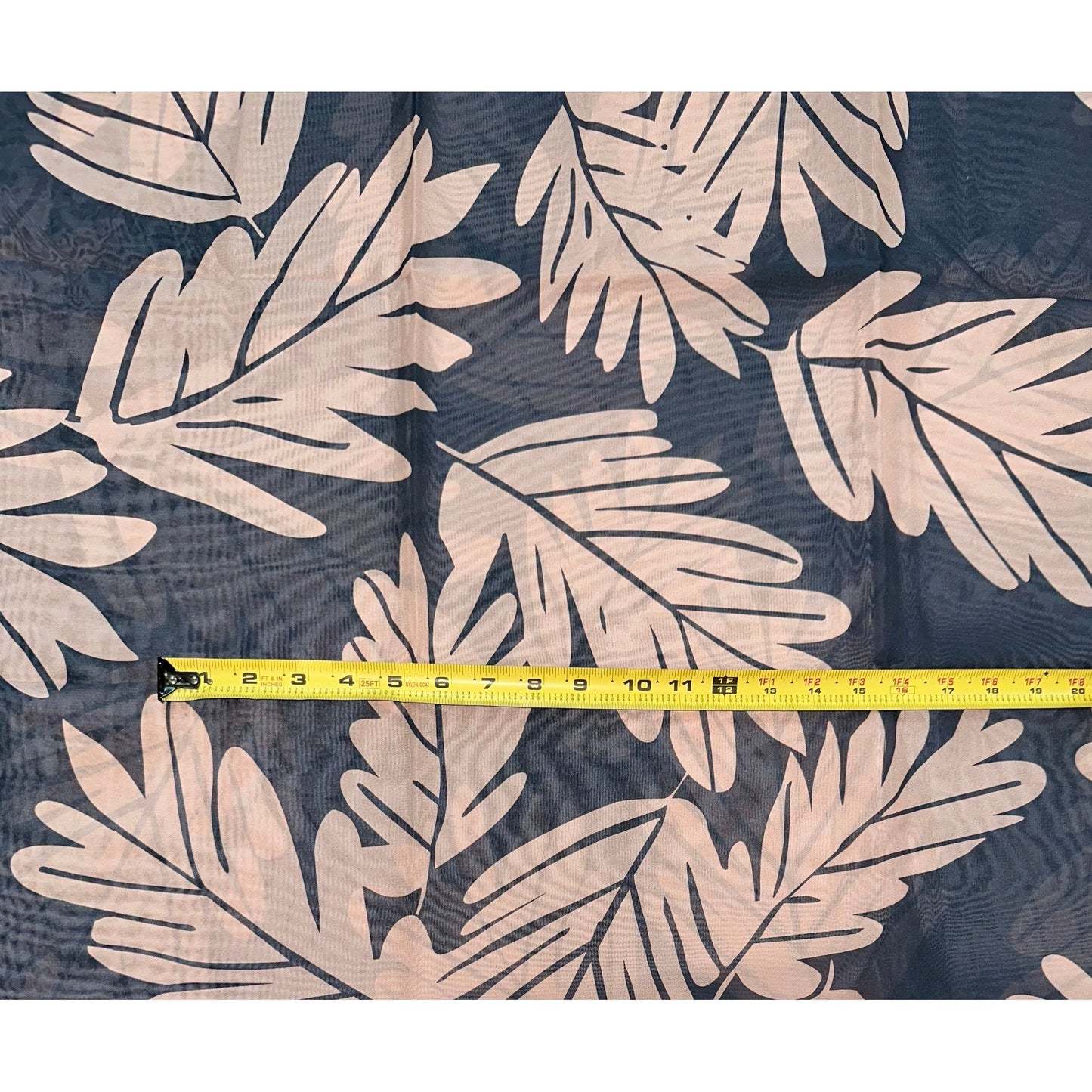 African Print, Chiffon Fabric - Black, Light Brown "Leaves of Darien", ~2 Yards