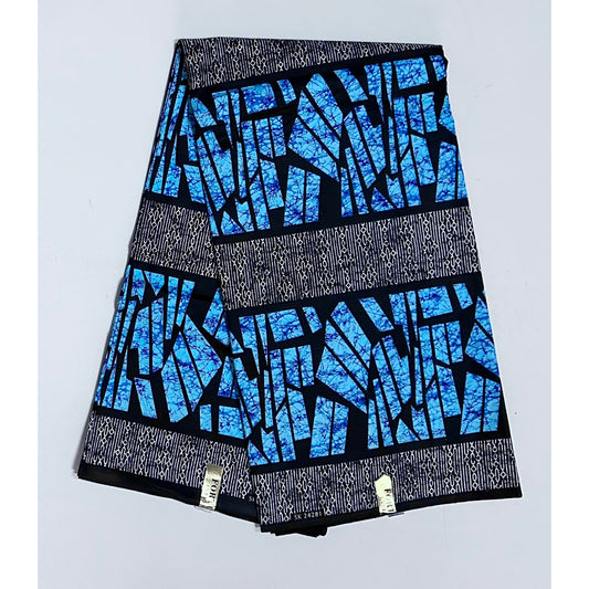African Print Fabric/ Ankara - Blue, Black 'Eku Prism', Per Yard or Wholesale