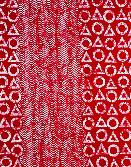 African Print Fabric/ Ankara - Red, White 'Crackled Odaan Rhythm' Design, YARD or WHOLESALE