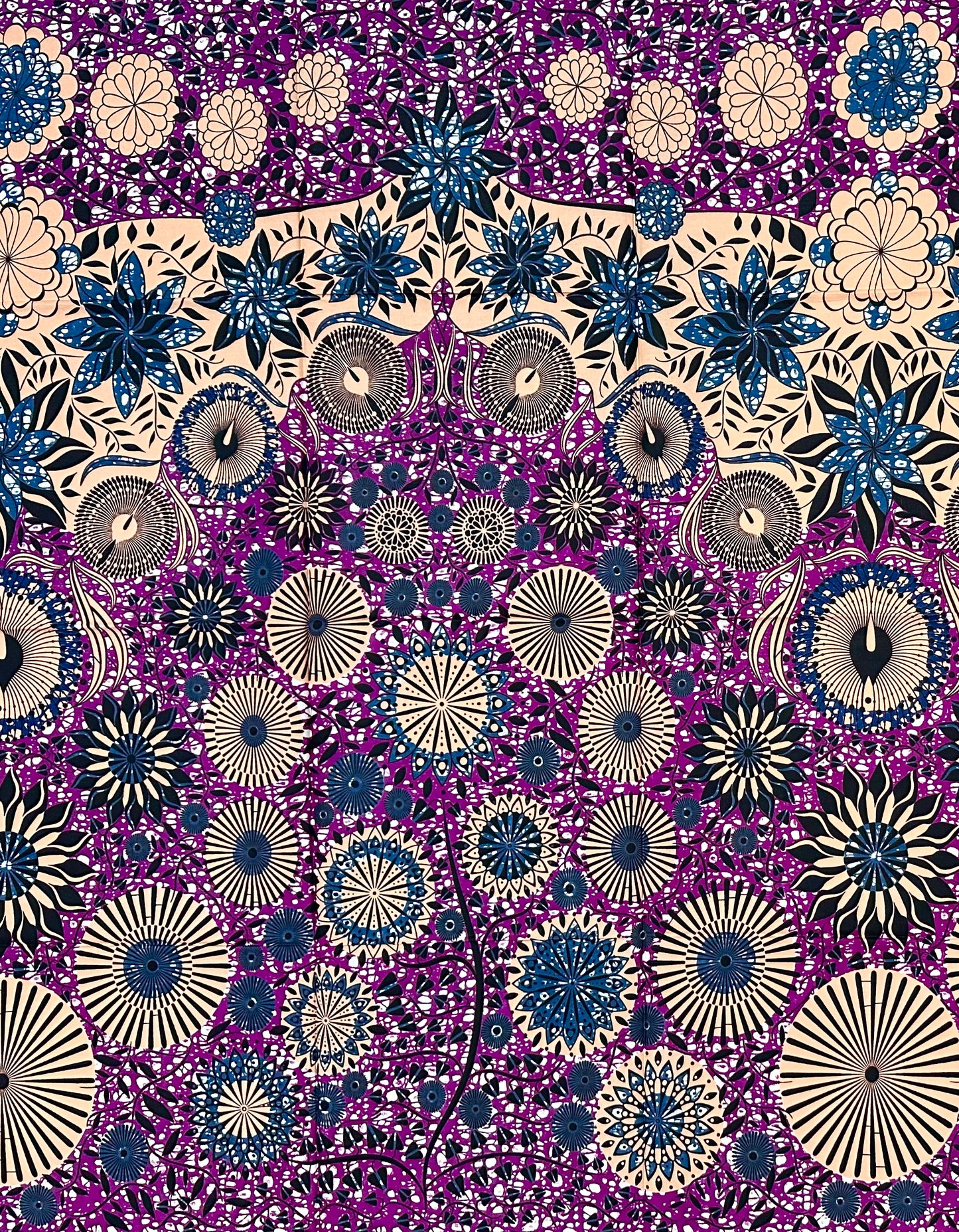 African Print Fabric/ Ankara - Purple, Gray, Brown ‘Aso Ayaba' Design, 1 YARD