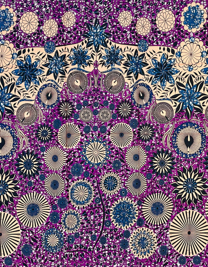 African Print Fabric/ Ankara - Purple, Gray, Brown ‘Aso Ayaba' Design, 1 YARD