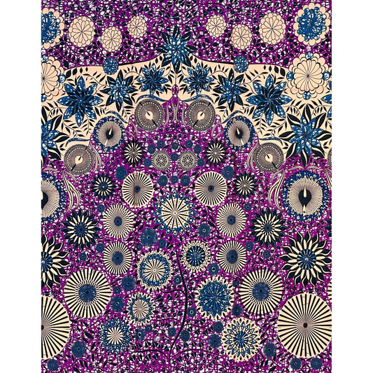 African Print Fabric/ Ankara - Purple, Gray, Brown ‘Aso Ayaba' Design, 1 YARD