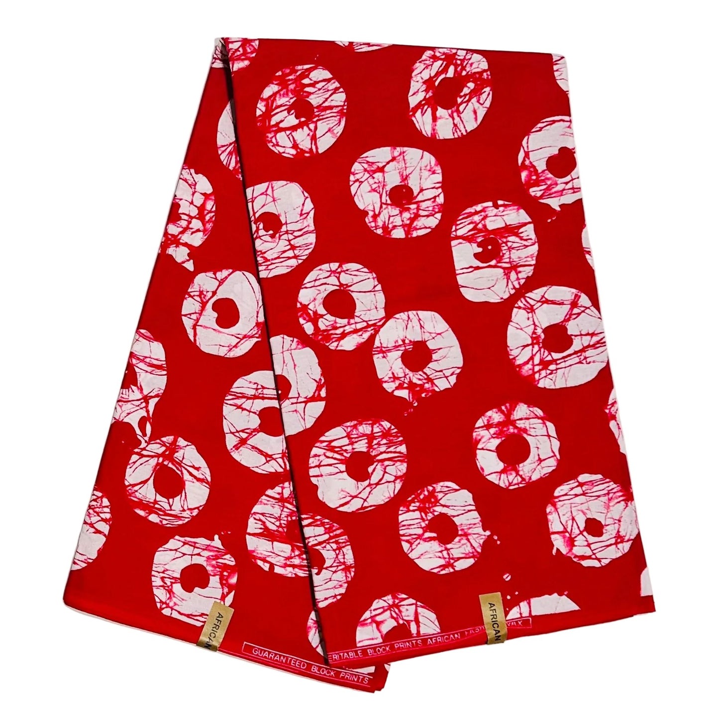 African Print Fabric/ Ankara - Red, White 'Oro of Breeze' Design, YARD or WHOLESALE