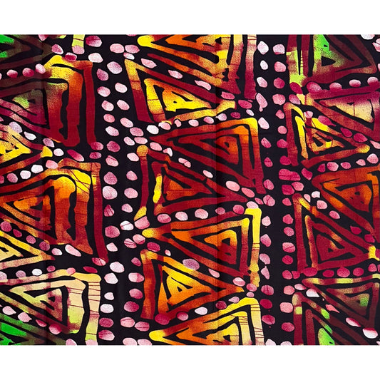 African Print Fabric/ Ankara - Red, Dark Brown, Orange, Pink, Yellow, Green 'Drumfire Echo’, YARD or WHOLESALE