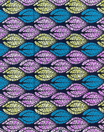 African Print Fabric/Ankara - Purple, Blue, Green “Leafy Ways" Design, 1 Yard