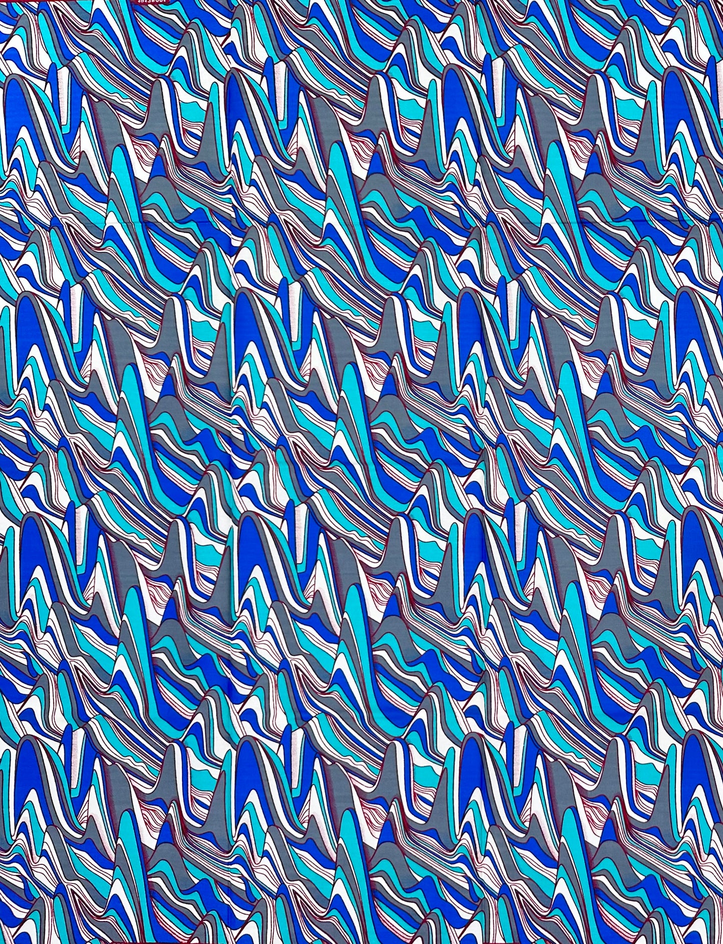 African Print Fabric/ Ankara - Blue, White, Gray 'Global Citizen', 1 Yard