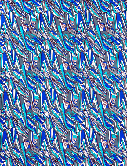 African Print Fabric/ Ankara - Blue, White, Gray 'Global Citizen', 1 Yard