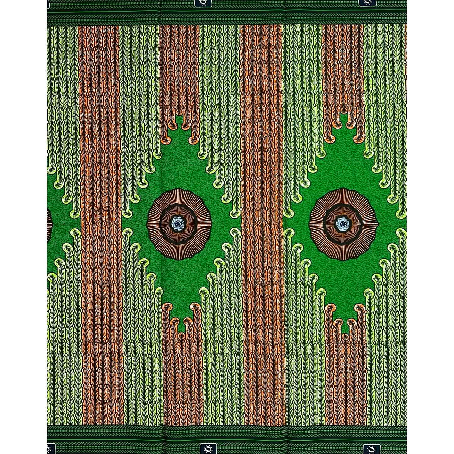 African Print Fabric/ Ankara - Orange, Green 'Root Strong, Tree No Dey Fear,' YARD