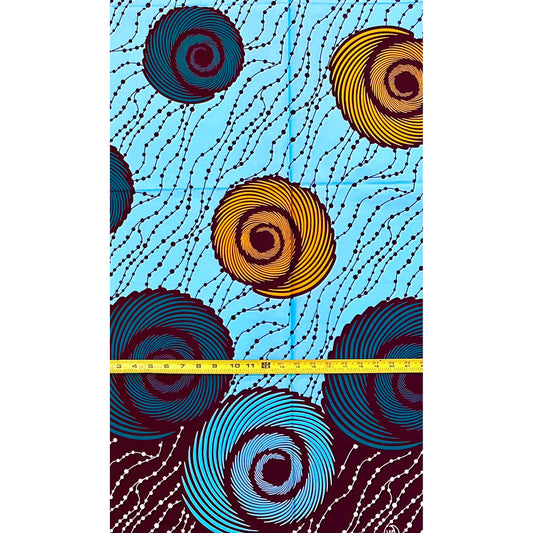 African Print Fabric/ Ankara - Blue, Orange, Teal ‘Energy Never Stays Still', 1 Yard