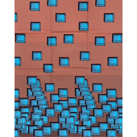 African Print Fabric/ Ankara - Pink, Blue, Brown 'Filijee,' YARD
