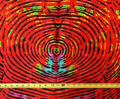 African Print Fabric/ Ankara - Bright Red - Dark Orange, Black, Green 'Fire Print’, YARD or WHOLESALE