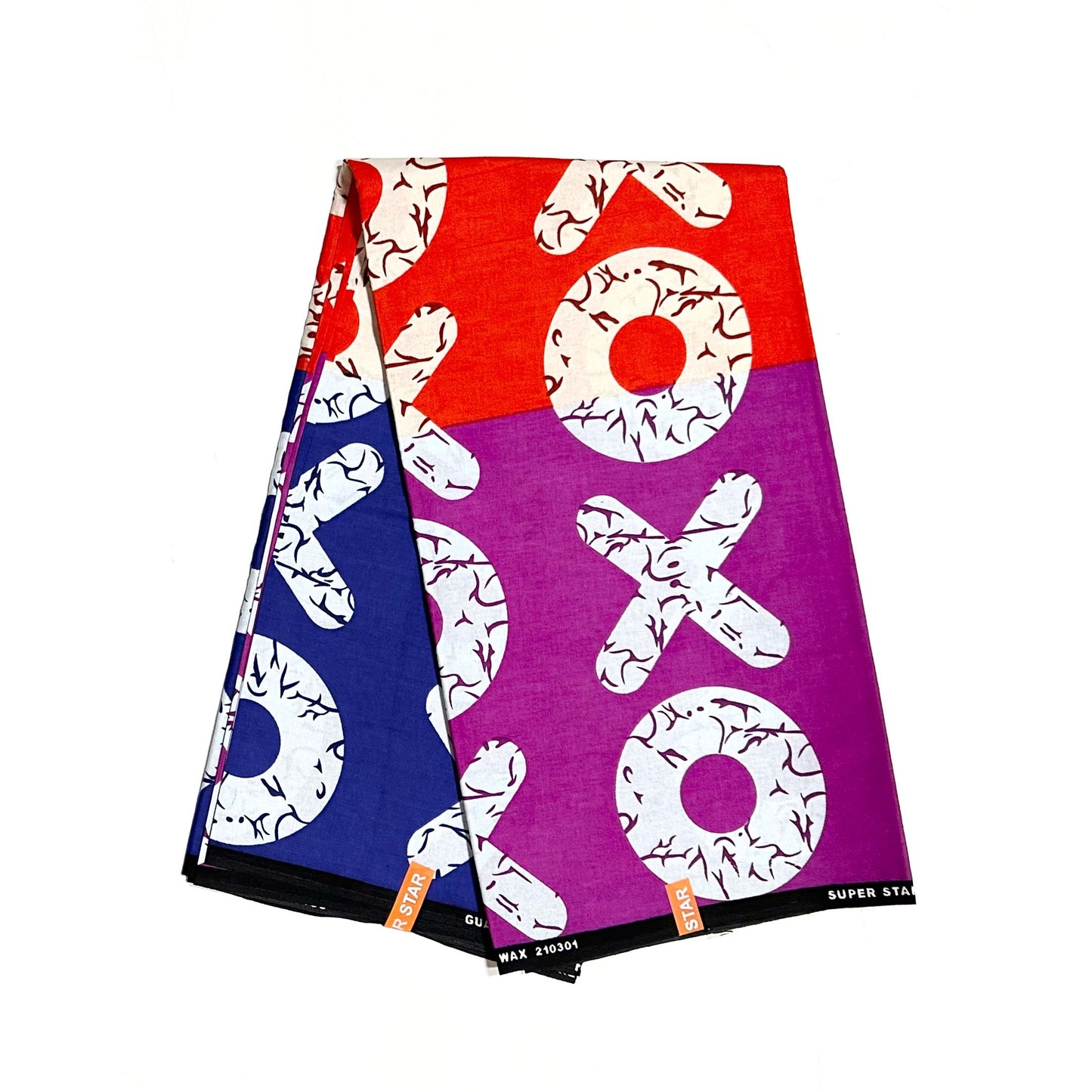 African Print Fabric/ Ankara - Purple, Orange, Blue, White 'Kiss & Kulture Block', Yard or Wholesale