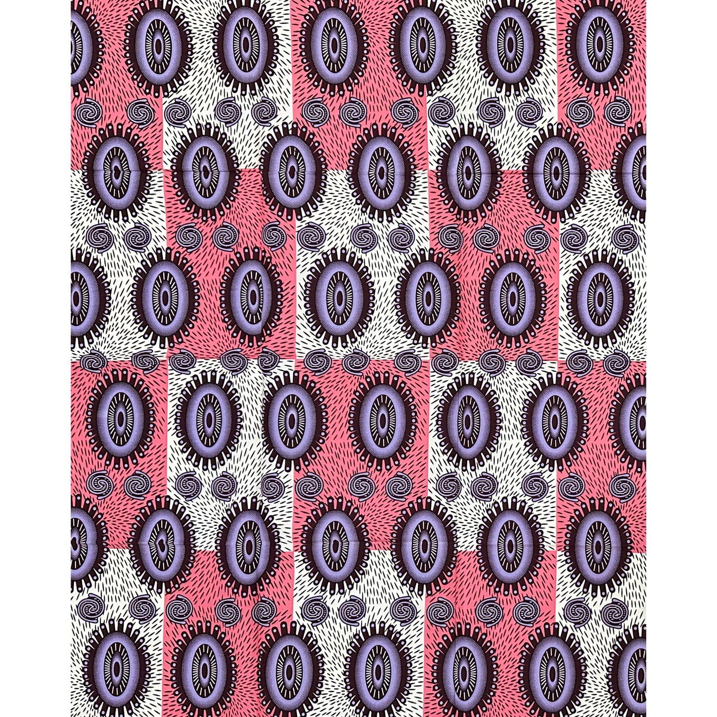 African Print Fabric/ Ankara - Purple, Pink, Brown, Off-White "Soft Spoken", 1 Yard