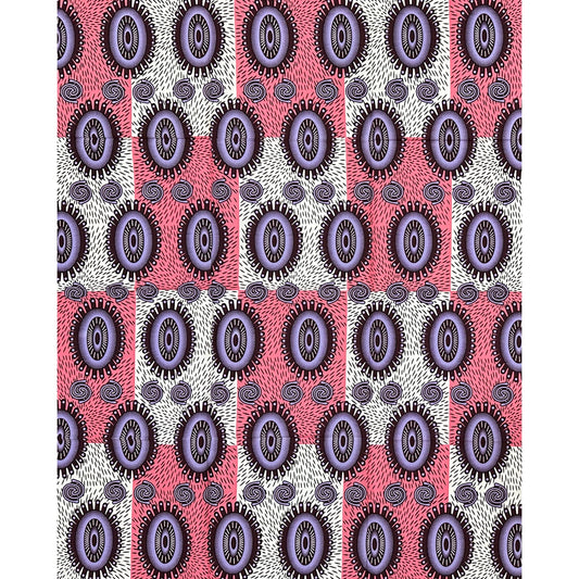 African Print Fabric/ Ankara - Purple, Pink, Brown, Off-White "Soft Spoken", 1 Yard