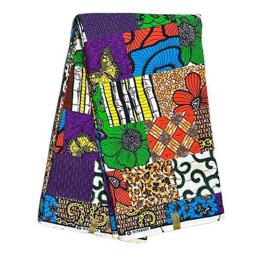 African Print Fabric/Ankara - Purple, Green, Orange, Blue, Yellow, Brown ‘Bukky Charmed' Design, YARD or WHOLESALE