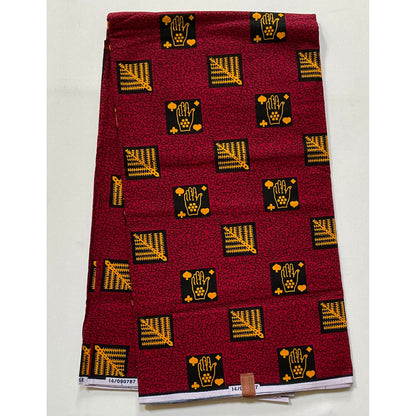 African Print Fabric/Ankara - Red, Marigold, Black 'African Tarot', YARD or WHOLESALE