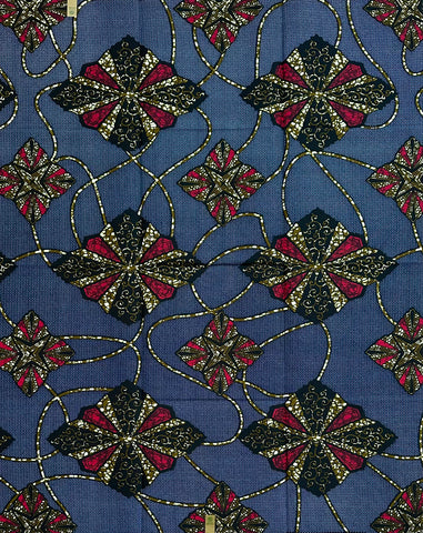 African Print Fabric/Ankara - Navy, Red, Brown “Omandra" Design, 1 Yard