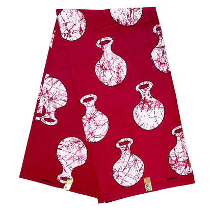 African Print Fabric/ Ankara - Dark Red, White 'Calabash Story ' Design, YARD or WHOLESALE