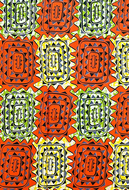 African Print Fabric/ Ankara - Orange, Yellow, Green 'Gold of Timbuktu', YARD or WHOLESALE