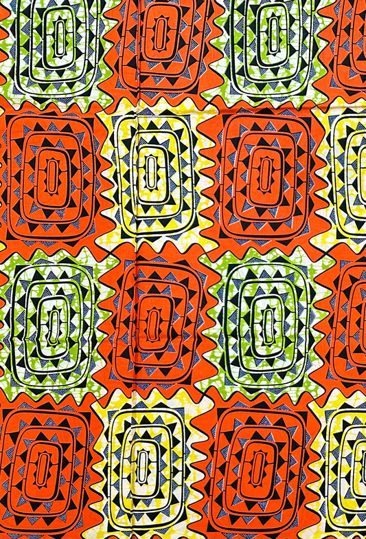 African Print Fabric/ Ankara - Orange, Yellow, Green 'Gold of Timbuktu', YARD or WHOLESALE