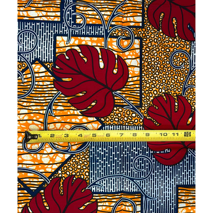 African Print Fabric/ Ankara - Orange, Blue, Red ‘Ancestral Canopy' Design, 1 YARD