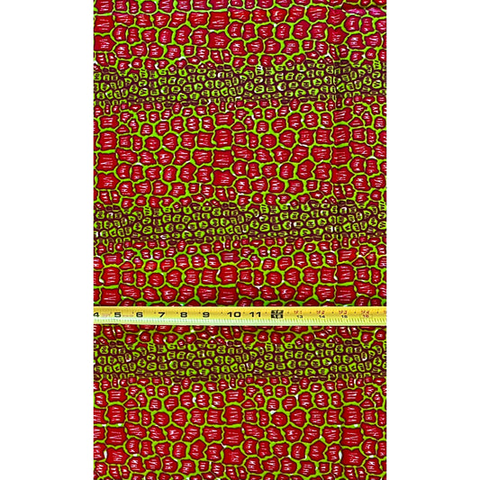African Print Fabric/ Ankara - Red, Green, Brown 'Reptilian Vibes' Design