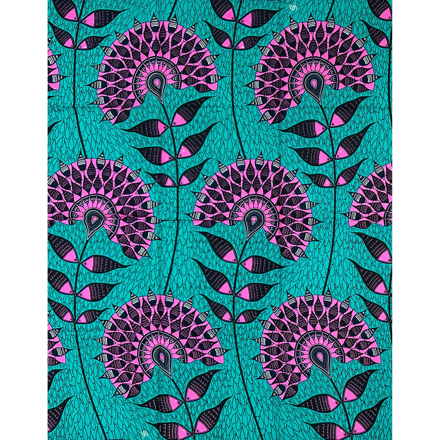African Print Fabric/ Ankara - Pink, Black, Teal "A Queen Entered", 1 YARD