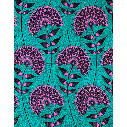 African Print Fabric/ Ankara - Pink, Black, Teal "A Queen Entered", 1 YARD
