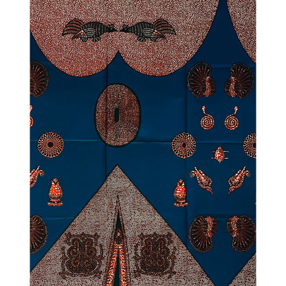 African Print Fabric/ Ankara - Blue, Brown ‘Ceremonial Markings' Design, 1 YARD