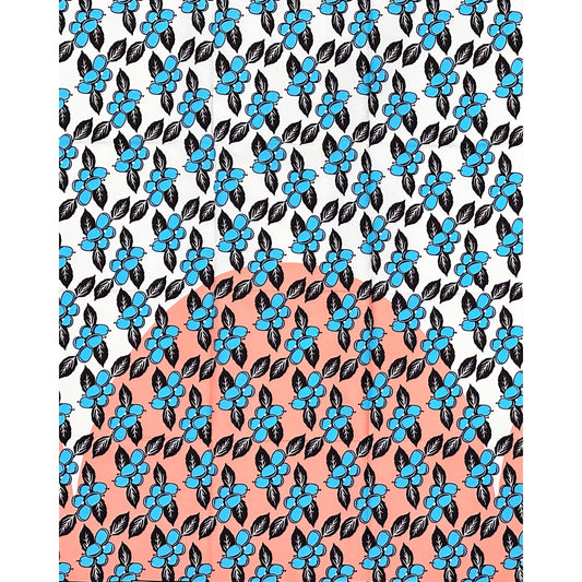 African Print Fabric/ Ankara - Pink, Blue, Brown, Off-White "Blueberry Gossip", 1 Yard