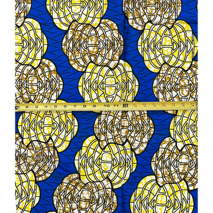 African Print Fabric/ Ankara - Blue, Yellow, Brown ‘Ọláyẹmí', ~1 YARD