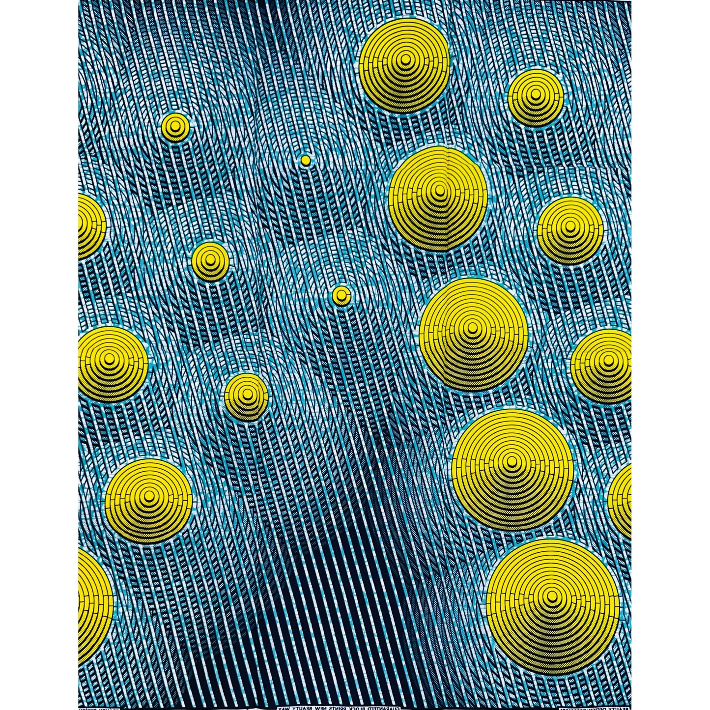 African Print Fabric/ Ankara - Blue, Yellow ‘Money Palava' Design, YARD