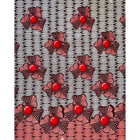 African Print Fabric/Ankara - Pink, Red, Brown, White "Khalida" Design