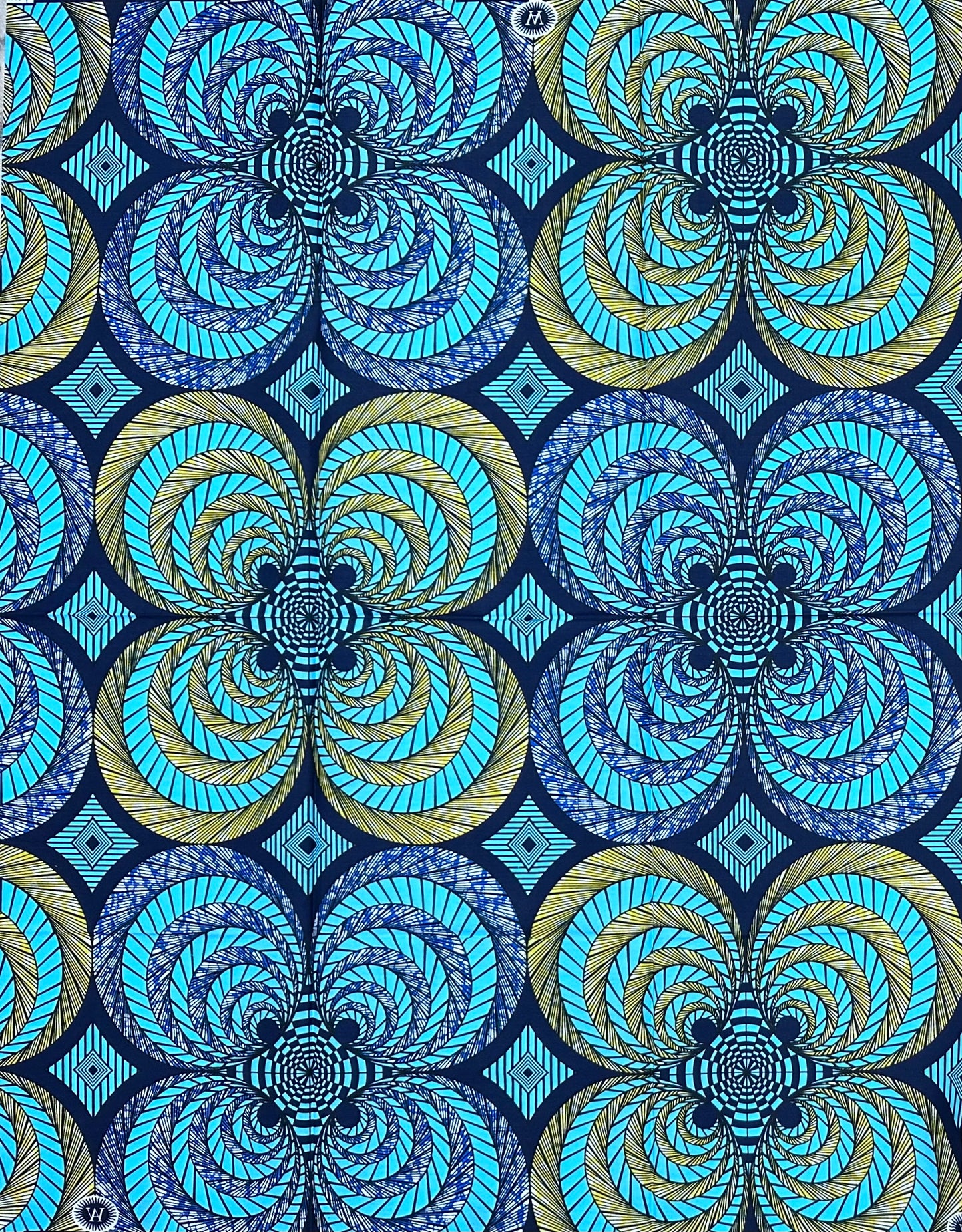African Print Fabric/ Ankara - Blue, Yellow 'Four Kingdoms,' 1 YARD
