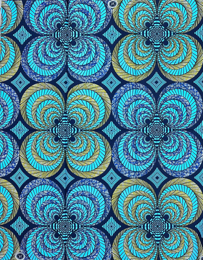 African Print Fabric/ Ankara - Blue, Yellow 'Four Kingdoms,' 1 YARD