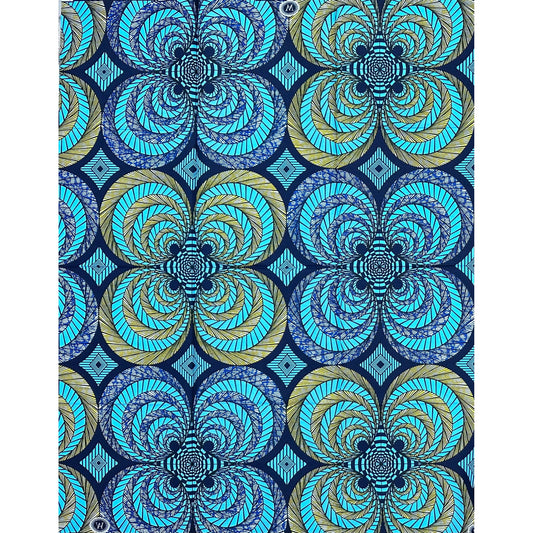 African Print Fabric/ Ankara - Blue, Yellow 'Four Kingdoms,' 1 YARD