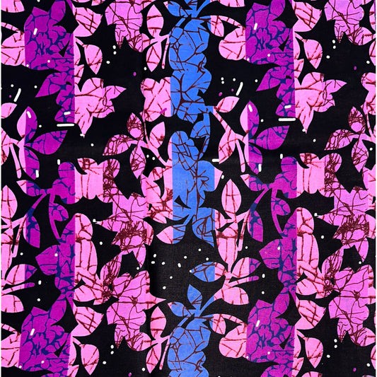 African Print Fabric/Ankara - Pink, Purple, Periwinkle, Black "Feminine Nora" Design, Yard or Wholesale