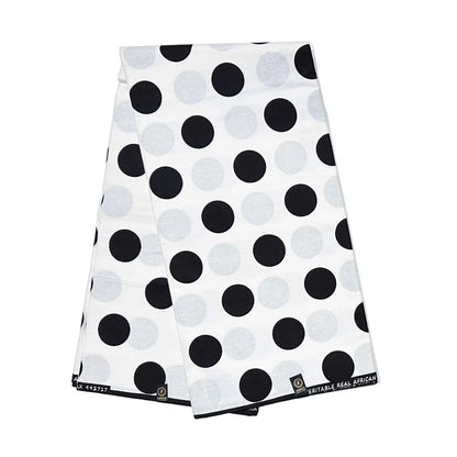 African Print Fabric/ Ankara - White, Black 'Dottie' Design, YARD or WHOLESALE