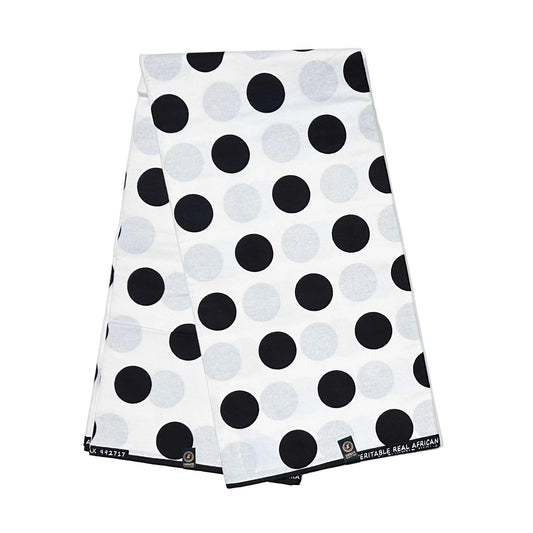 African Print Fabric/ Ankara - White, Black 'Dottie' Design, YARD or WHOLESALE